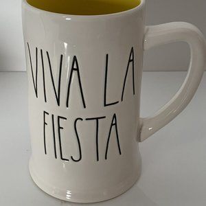 Rae Dunn "Viva La Fiesta" White with Yellow interior Ceramic Beer Mug Stein